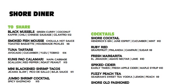 Shore Diner Menu | CLICK TO VIEW ENTIRE MENU