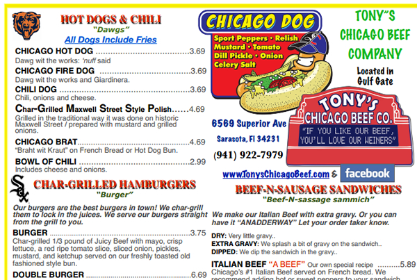 Tony's Chicago Beef | CLICK FOR FULL MENU